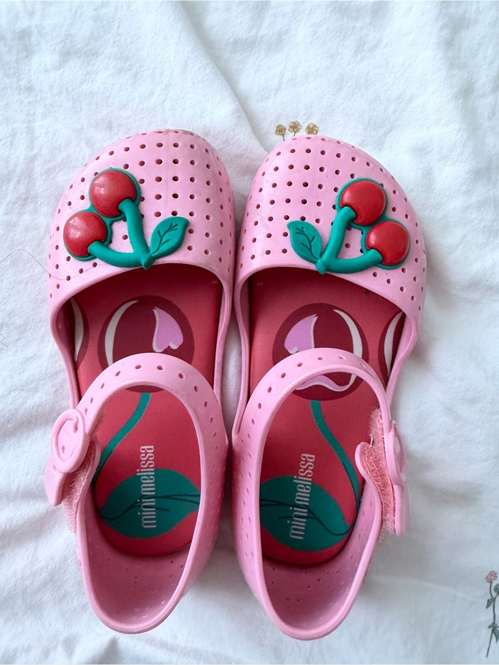 Mini Melissa Pink Cherry Strap Sandals for Kids
